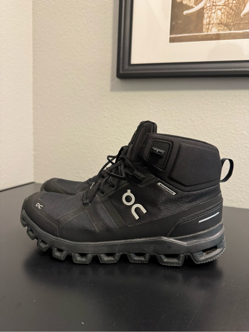 On Cloudrock Waterproof All Black Athletic Shoes Lace Up Mesh